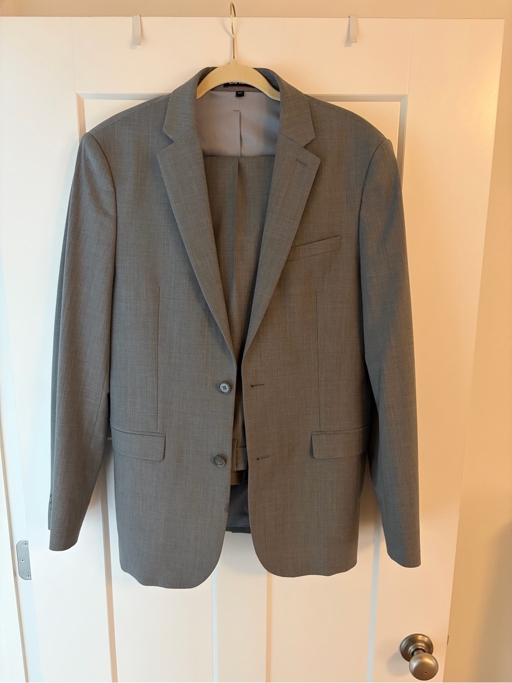 Express Men's Light Gray Two-Button Suit Jacket